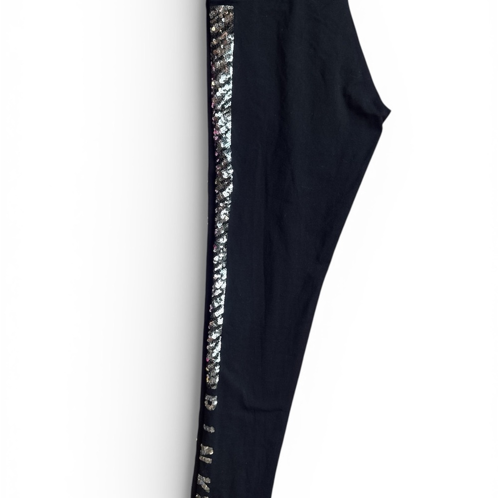 PINK Victoria's Secret Black Leggings with Silver Sequin Stripe